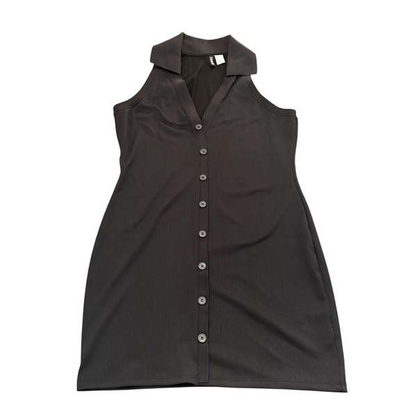 ➕Heavy ribbed jersey Sleeveless Black Button-Up Dress with racer back - Picture 2 of 5